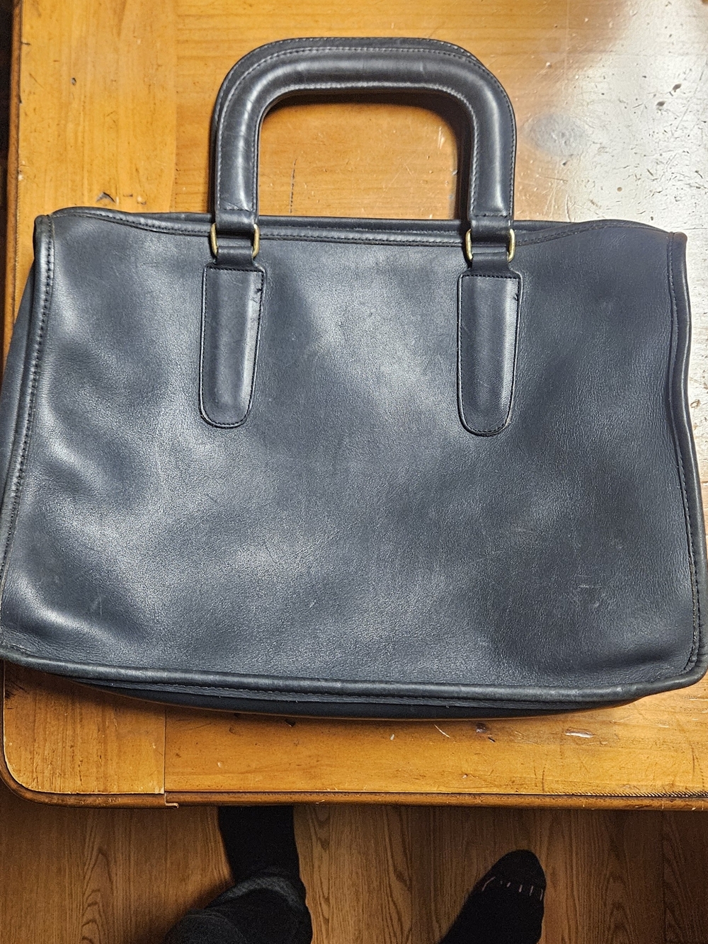 Vintage Coach Dark Navy Blue Leather Tote with Top Handles